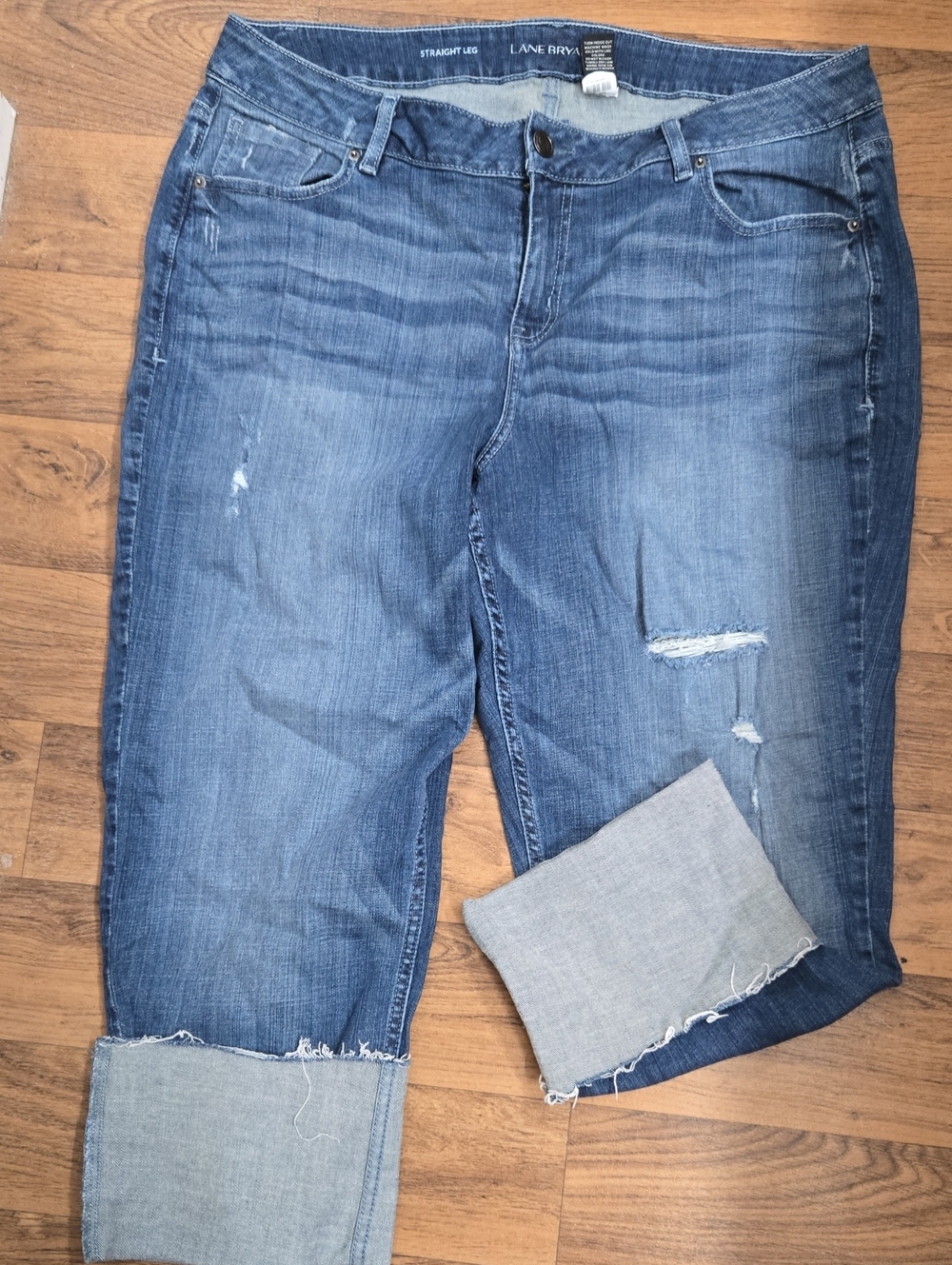 Lane Bryant Blue Distressed Cropped Straight-Leg Jeans